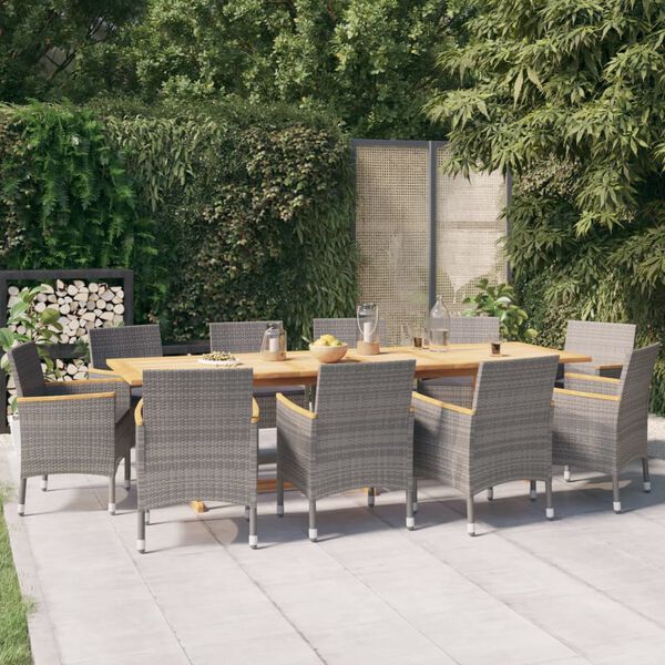 vidaXL 11 Piece Garden Dining Set with Cushions Grey