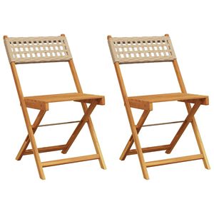 vidaXL Folding Chairs 2 pcs Beige Solid Wood Acacia and Poly Rattan