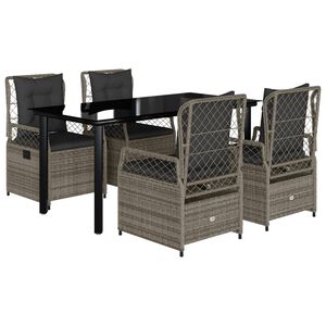 vidaXL 5 Piece Garden Dining Set with Cushions Grey Poly Rattan