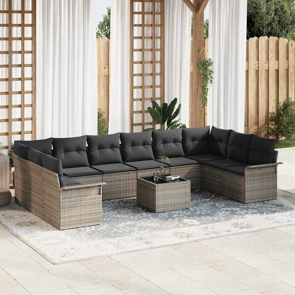 vidaXL Garden Sofa Set with Cushion 11 pcs Grey Poly rattan