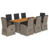 vidaXL 9 Piece Garden Dining Set with Cushions Grey Poly Rattan