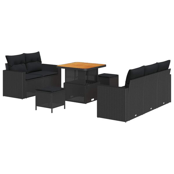 vidaXL Garden Sofa Set with Cushion 8 pcs Black Poly Rattan