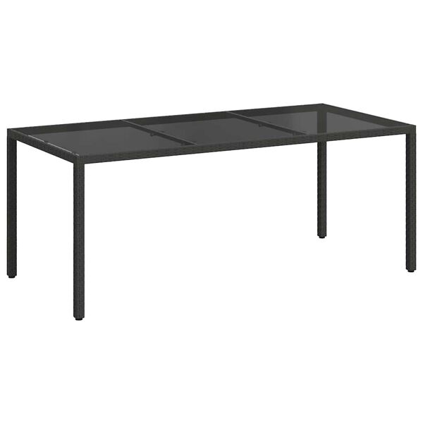 vidaXL Garden Table Black 190x90x75 cm Tempered Glass and Poly Rattan