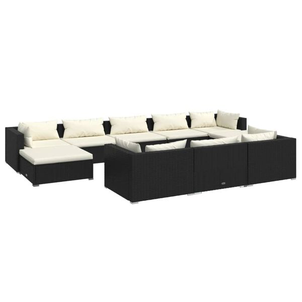 vidaXL 10 Piece Garden Lounge Set with Cushions Black Poly Rattan