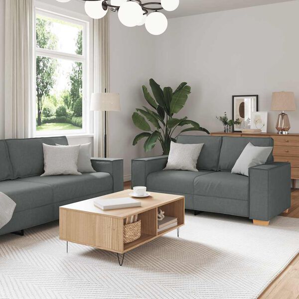 vidaXL 2 Piece Sofa Set with Cushions Dark Grey Fabric