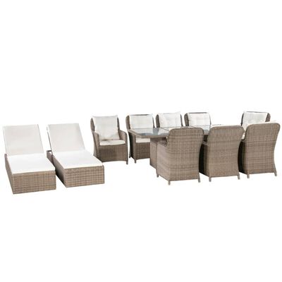 vidaXL 11 Piece Outdoor Dining Set with Sunloungers Poly Rattan Brown
