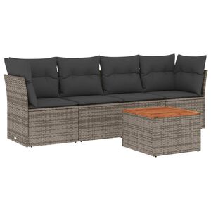 vidaXL 5 Piece Garden Sofa Set with Cushions Grey Poly Rattan