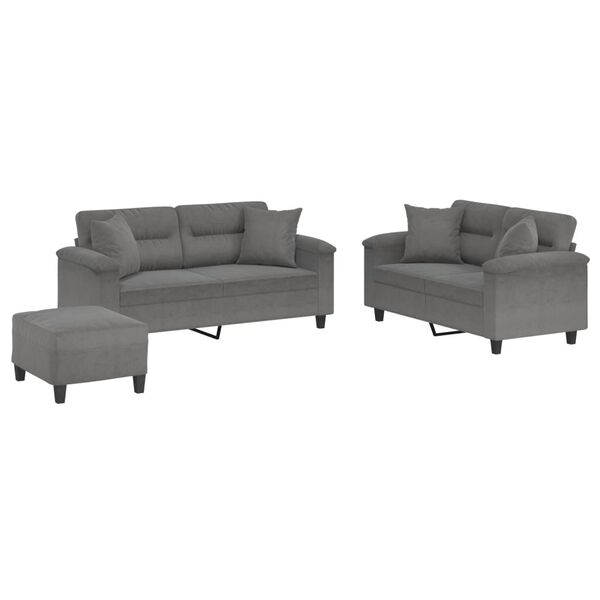 vidaXL 3 Piece Sofa Set with Pillows Dark Grey Microfibre Fabric