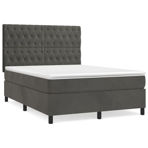 vidaXL Box Spring Bed with Mattress Dark Grey 137x187 cm Double Size Velvet