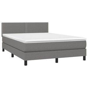 vidaXL Box Spring Bed with Mattress&LED Dark Grey 153x203 cm Queen Size Fabric