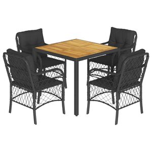 vidaXL 5 Piece Garden Dining Set with Cushions Black Poly Rattan