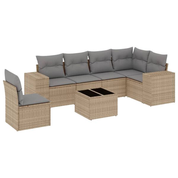 vidaXL 7 Piece Garden Sofa Set with Cushions Beige Poly Rattan