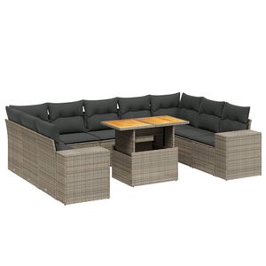 vidaXL 10 Piece Garden Sofa Set with Cushions Grey Poly Rattan