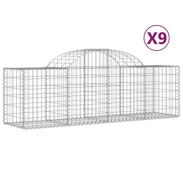 vidaXL Arched Gabion Baskets 9 pcs 200x50x60/80 cm Galvanised Iron