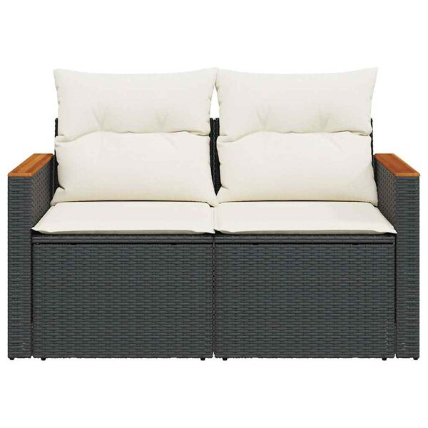 vidaXL Garden Sofa with Cushions 2-Seater Black Poly Rattan