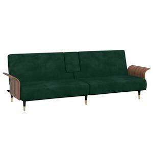 vidaXL Sofa Bed with Cup Holders Dark Green Velvet