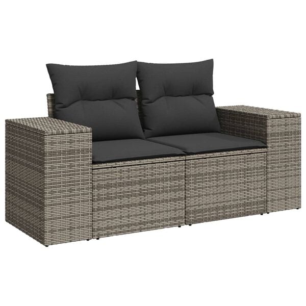 vidaXL 9 Piece Garden Sofa Set with Cushions Grey Poly Rattan