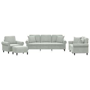vidaXL 4 Piece Sofa Set with Pillows Light Grey Velvet