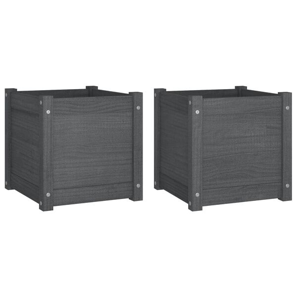 vidaXL Garden Planters 2 pcs Grey 40x40x40 cm Solid Pinewood