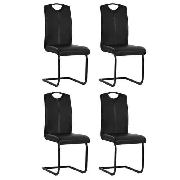 vidaXL Cantilever Dining Chairs 4 pcs Black Faux Leather