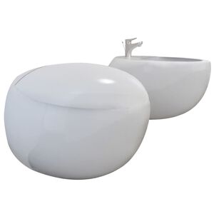 vidaXL Wall Hung Toilet & Bidet Set White Ceramic