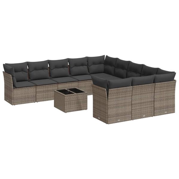 vidaXL 12 Piece Garden Sofa Set with Cushions Grey Poly Rattan