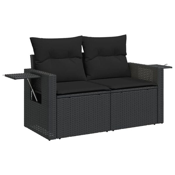 vidaXL 13 Piece Garden Sofa Set with Cushions Black Poly Rattan