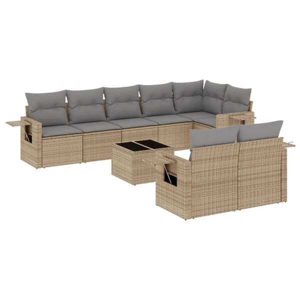 vidaXL 9 Piece Garden Sofa Set with Cushions Beige Poly Rattan