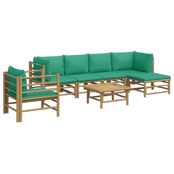 vidaXL 7 Piece Garden Lounge Set with Green Cushions Bamboo