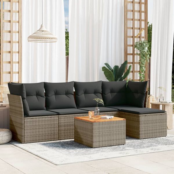 vidaXL 6 Piece Garden Sofa Set with Cushions Grey Poly Rattan