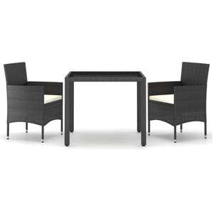 vidaXL 3 Piece Garden Dining Set Poly Rattan and Tempered Glass Black