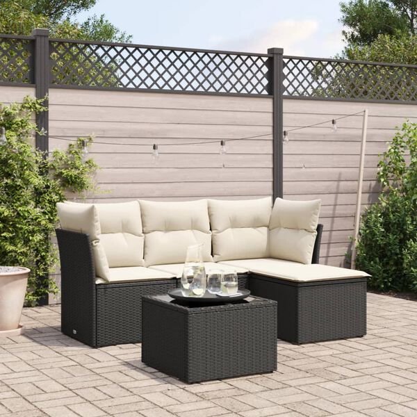 vidaXL 5 Piece Garden Sofa Set with Cushions Black Poly Rattan