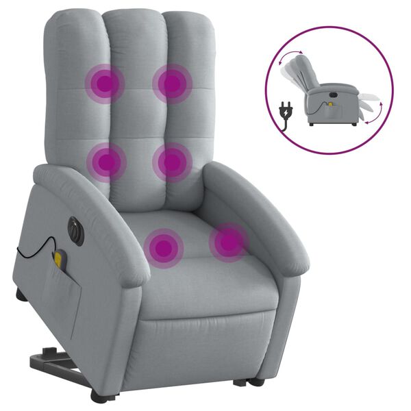 vidaXL Electric Stand up Massage Recliner Chair Light Grey Fabric