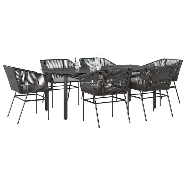 vidaXL 7 Piece Garden Dining Set with Cushions Black Poly Rattan Glass