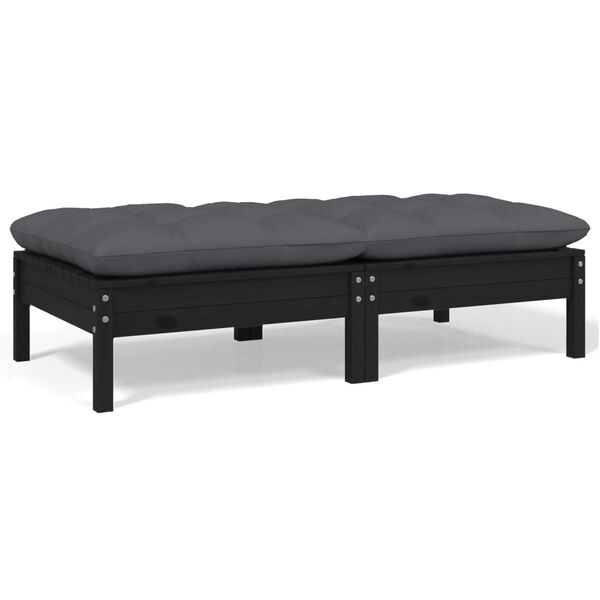 vidaXL 2-Seater Garden Sofa with Cushions Black Solid Pinewood