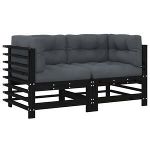 vidaXL Corner Sofas with Cushions 2 pcs Black Solid Wood Pine
