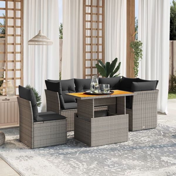 vidaXL 5 Piece Garden Sofa Set with Cushions Grey Poly Rattan