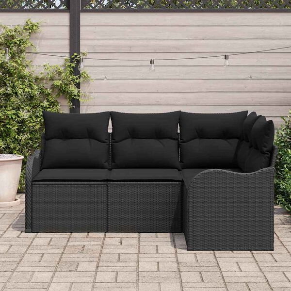 vidaXL Garden Sofa Set with Storage 4 pcs Black Poly Rattan