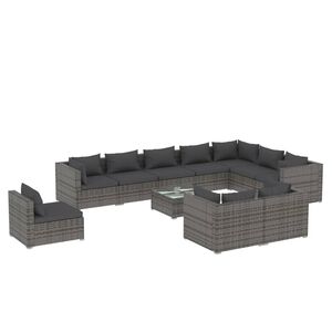 vidaXL 11 Piece Garden Lounge Set with Cushions Poly Rattan Grey