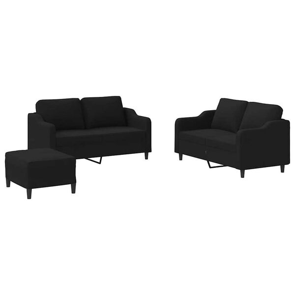 vidaXL 3 Piece Sofa Set with Cushions Black Fabric