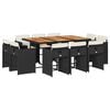 vidaXL 11 Piece Garden Dining Set with Cushions Black Poly Rattan