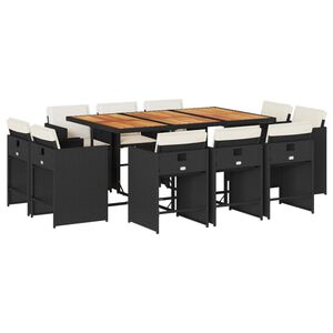vidaXL 11 Piece Garden Dining Set with Cushions Black Poly Rattan