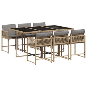 vidaXL 7 Piece Garden Dining Set with Cushions Mix Beige Poly Rattan