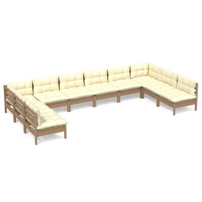 vidaXL 10 Piece Garden Lounge Set with Cushions Honey Brown Pinewood