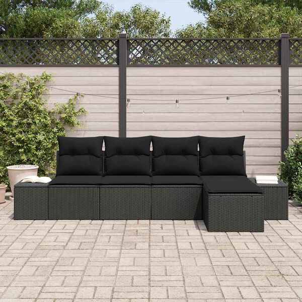 vidaXL Garden Sofa Set with Cushion 5 pcs Black Poly Rattan