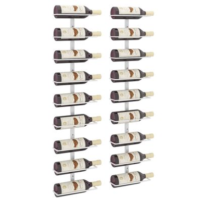 vidaXL Wall-mounted Wine Rack for 9 Bottles 2 pcs White Iron