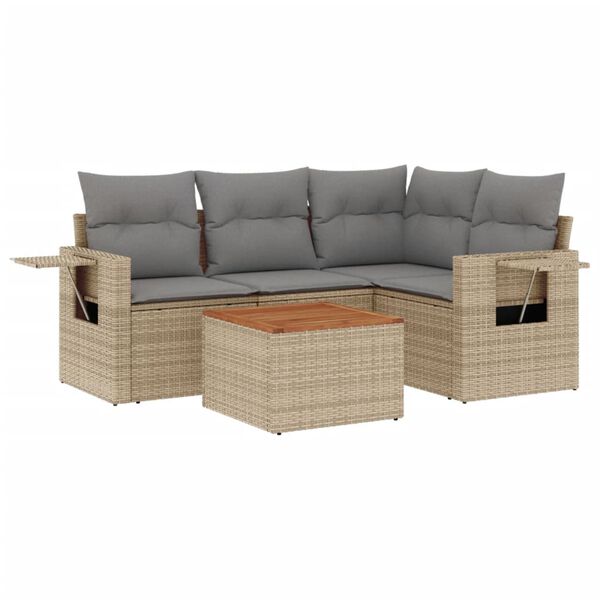 vidaXL 5 Piece Garden Sofa Set with Cushions Mix Beige Poly Rattan