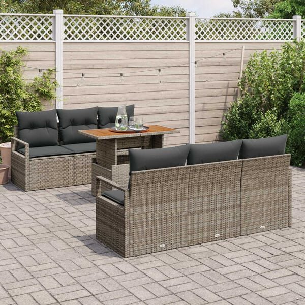 vidaXL Garden Sofa Set with Storage 7 pcs Grey Poly rattan