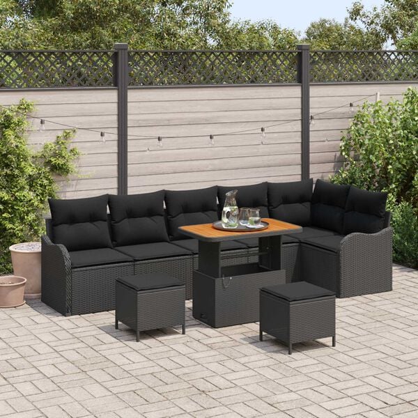 vidaXL Garden Sofa Set Height-Adjustable 9 pcs Black Poly Rattan