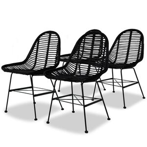vidaXL Dining Chairs 4 pcs Black Natural Rattan